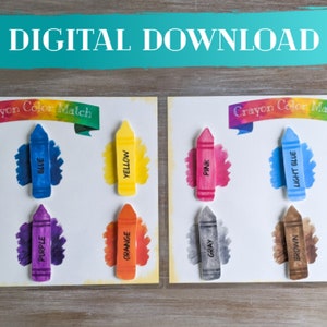 Color Matching, Crayon Color Match Game, Instant Download Activity, Toddler Activity, Preschool Game, Homeschool Activity, Learn Colors