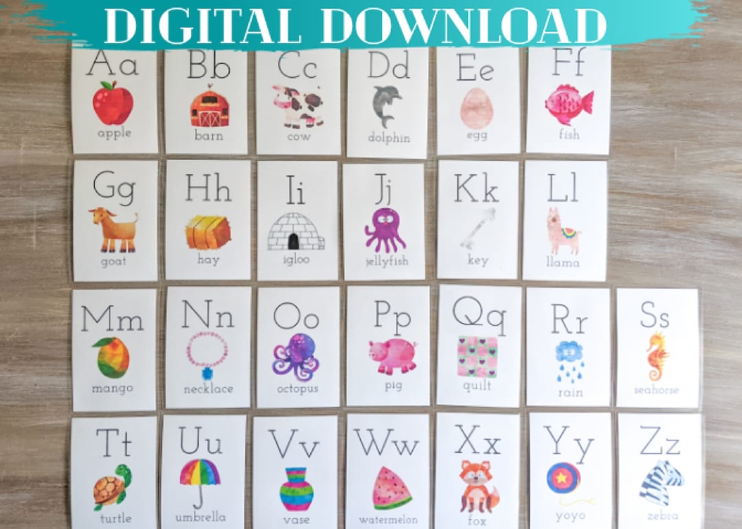 Alphabet Flashcards Digital Download, Printable Flashcards, ABC ...