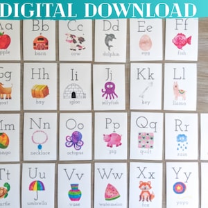 Download digital de Flashcards do alfabeto, Flashcards para impressão, ABC Flashcards, Jardim de infância, Atividade pré-escolar, Atividades infantis, Escola em casa