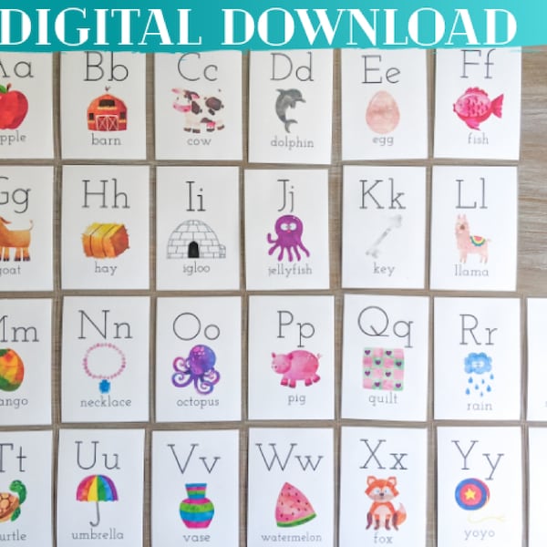 Alphabet Flashcards Digital Download, Printable Flashcards, ABC Flashcards, Kindergarten, Preschool Activity, Toddler Activty, Homeschool