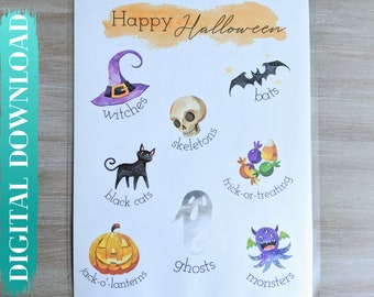Halloween Poster Digital Download. Halloween Terms Chart for School. Homeschool Charts