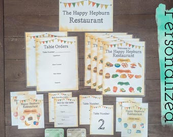 Personalized Pretend Play Restaurant Set, Laminated Menus