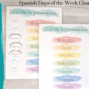 Calendário de sala de aula em espanhol, dias da semana em espanhol, ferramenta do professor, arte na parede da sala de jogos, horário do círculo, calendário Montessori