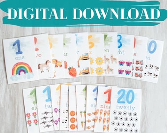 Schede didattiche sui numeri 1-20 da scaricare in formato digitale, Schede didattiche sui numeri, Asilo, Attività prescolare, Attività per bambini piccoli, Istruzione parentale, Schede didattiche