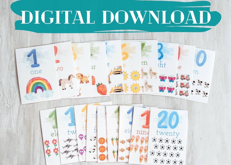 Zahlen Karteikarten 1-20, Buntes Lernen (Digitaler Download) Bild 1