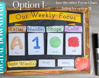 Weekly Focus Chart, Preschool Homeschool Learning (Digital Download)