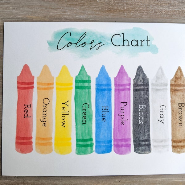 Colors Chart, Learn Colors, Educational Poster, Homeschool Resource, Learning Printable, Color Poster