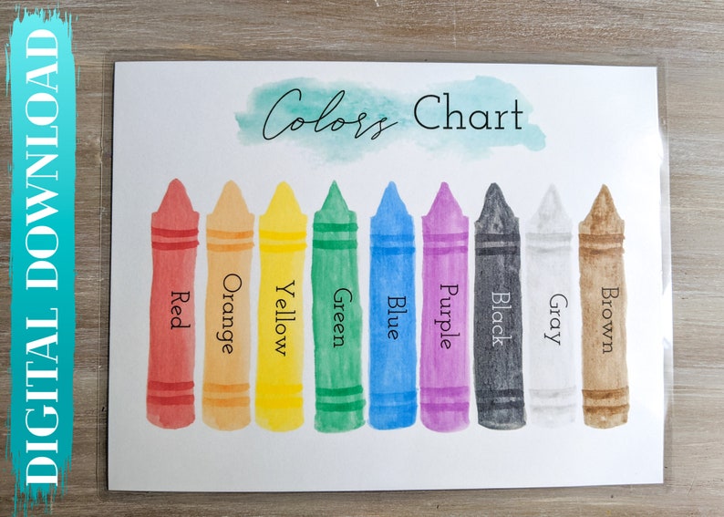 Colors Chart, Learn Colors, Educational Poster, Homeschool Resource, Learning Printable, Color Poster image 1