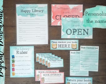 Personalized Pretend Play Library Set, Printable Dramatic Play (Digital Download)