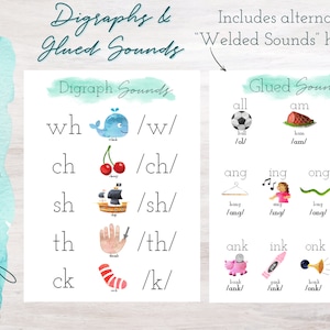 Digraph Anchor Chart, Digital Download Learning Charts, Glued and Welded Sounds, Phonics Posters, Classroom Anchor Charts