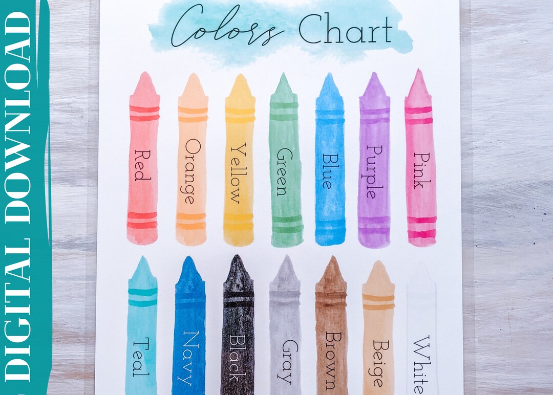 Colors Chart, Color Names, Digital Download Colors Chart, Printable ...