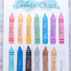 Colors Chart, Color Names, Digital Download Colors Chart, Printable Homeschool Material, Preschool Activity, Classroom Décor, Playroom Chart