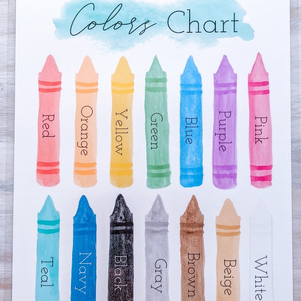 Colors Chart, Color Names, Digital Download Colors Chart, Printable Homeschool Material, Preschool Activity, Classroom Décor, Playroom Chart