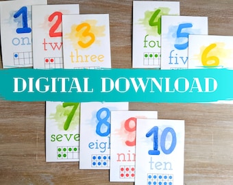 Number Flashcards 1-10, Homeschool Printable (Digital Download)