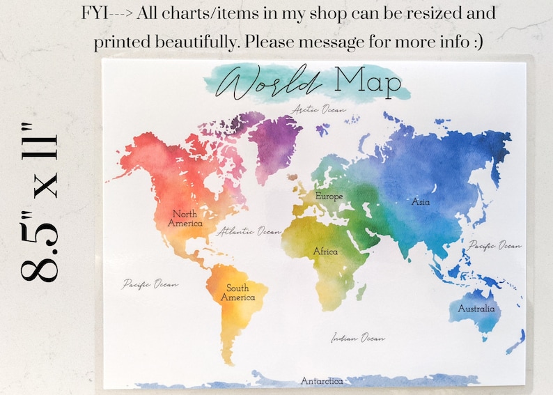 World Map Watercolor, Map of the World Digital Download, Printable ...