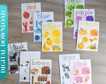Watercolor Color Flashcards: Preschool Learning (Digital Download)