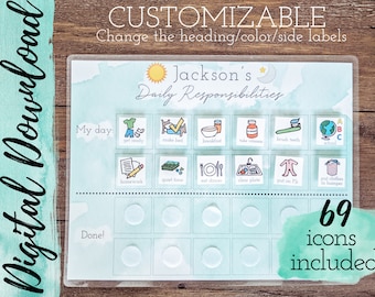 Customizable Kids Chore Chart, Daily Routine (Digital Download)