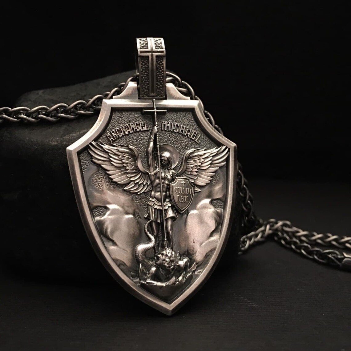 Archangel Saint Michael Silver Medallion Orthodox Shield Etsy