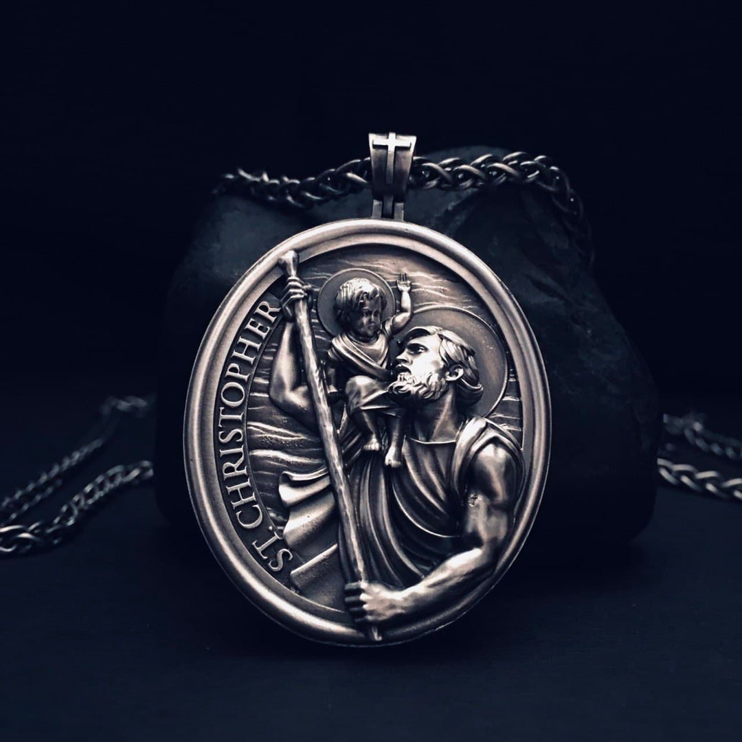 Saint Christopher Necklace, Mens St Christopher Pendant, Silver ...