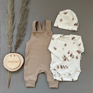 Baby set, dungarees, baby bodysuit, beanie, penguin, size. 44-98