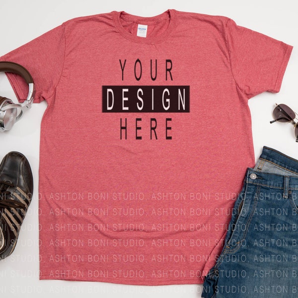 Gildan Softstyle Mockup Heather Cardinal Red - Etsy