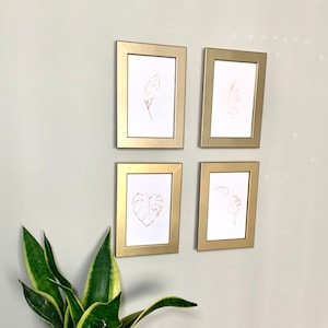 Juego de marcos de fotos dorados / Mini galería de pared en dorado metálico / Arte lineal bohemio enmarcado / Arte de pared bohemio / Conjunto de marcos de fotos de arte lineal