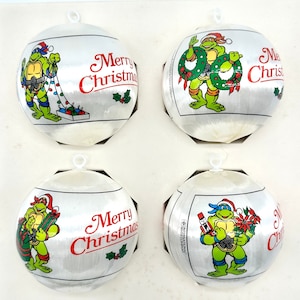 Vintage Ninja Turtles Christmas Ornament Set of 4 | 1990s Teenage Mutant Ninja Turtles Ornaments | TMNT Christmas Tree Silk Ball Decoration