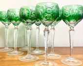 Nachtmann Traube Wine Glass Set of 4 Emerald Green Cut to Clear Crystal Wine Hocks Vintage Bohemian Cut Crystal Wine Goblets Germany
