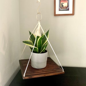 Large 15&quot; or 17&quot; Rustic Glam Hanging Planter | Solid Wood Indoor Outdoor Hanging Shelf | Hanging Plant Holder | Boho Hanging Plant Stand