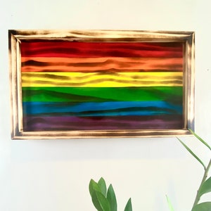 Wood Rainbow Flag Wall Art | Framed or Unframed LGBTQ+ Wooden Pride Flag | Wood Rainbow Pride Wall Hanging | Colorful Wood Wall Art