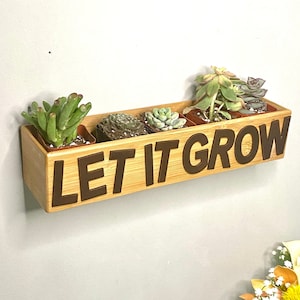 Let It Grow Wood Planter Box | Doniczka ścienna | Prostokątna doniczka wewnętrzna | Doniczka na kwiaty | Doniczka na sukulenty i kaktusy | Skrzynka na zioła