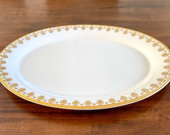 1960s Original Lenox Clarion Platter | Huge 18" Hand Painted Gold Trim Oval Serving Platter | Rare Discontinued Porcelain China Serving Dish