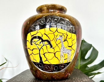 Magnifique vase en céramique fait main animal de safari | Vase décoratif coloré de la jungle, poterie et glaçure goutte à goutte | Décoration d'intérieur vintage girafe safari dans la jungle