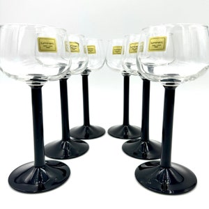 Vintage Luminarc Domino Wine Glasses | MCM Black Stem Wine Goblet Set of 6 | Black Onyx Stemmed Goblets | Mid Century Stemware France