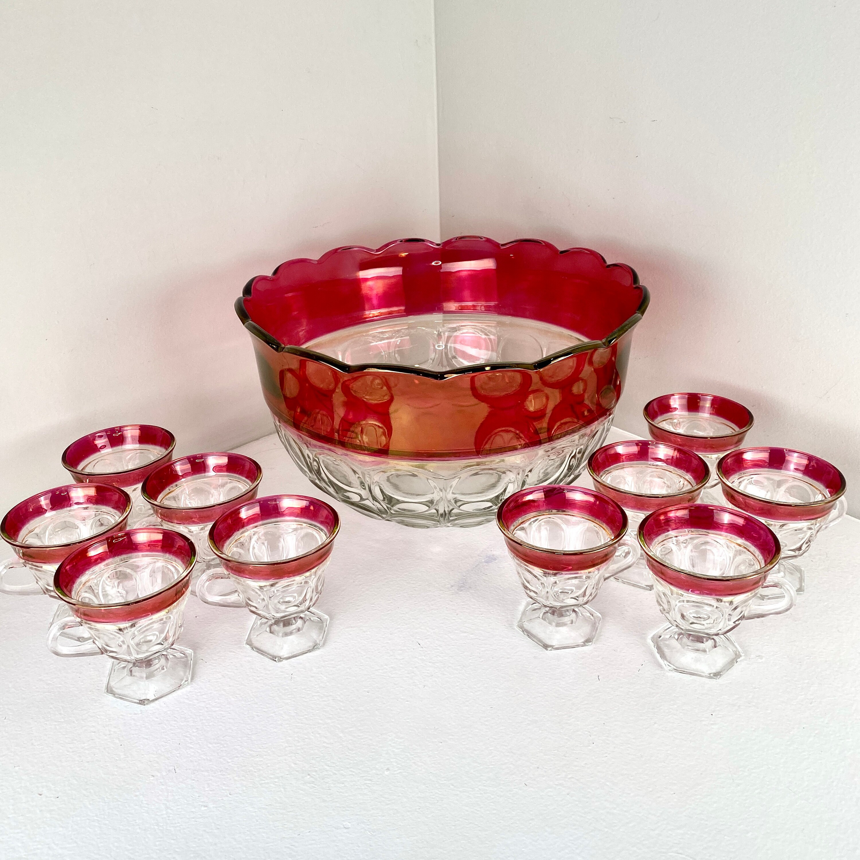 1960s Ruby Red Glass Punch Bowl Set with 12 Cups Vintage Etsy