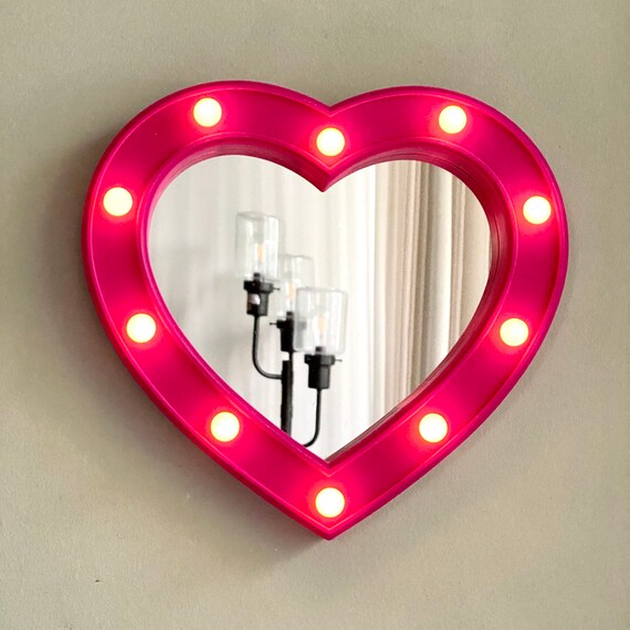 Heart Shaped Mirror with Lights Light Up Pink Heart Mirror Etsy