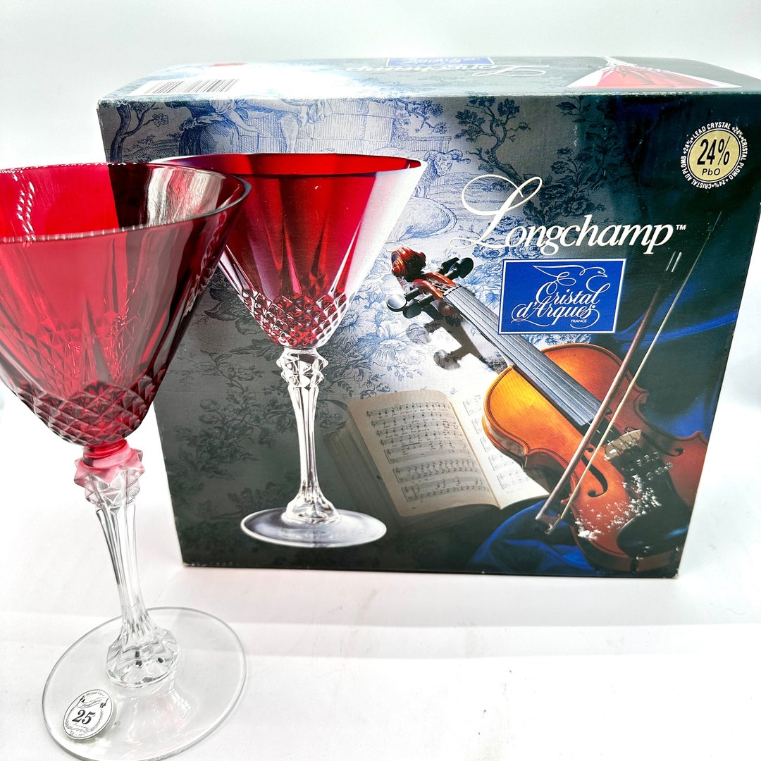 Ruby Red Cristal D'arques Martini Glass Pair 25th Anniversary Longchamp