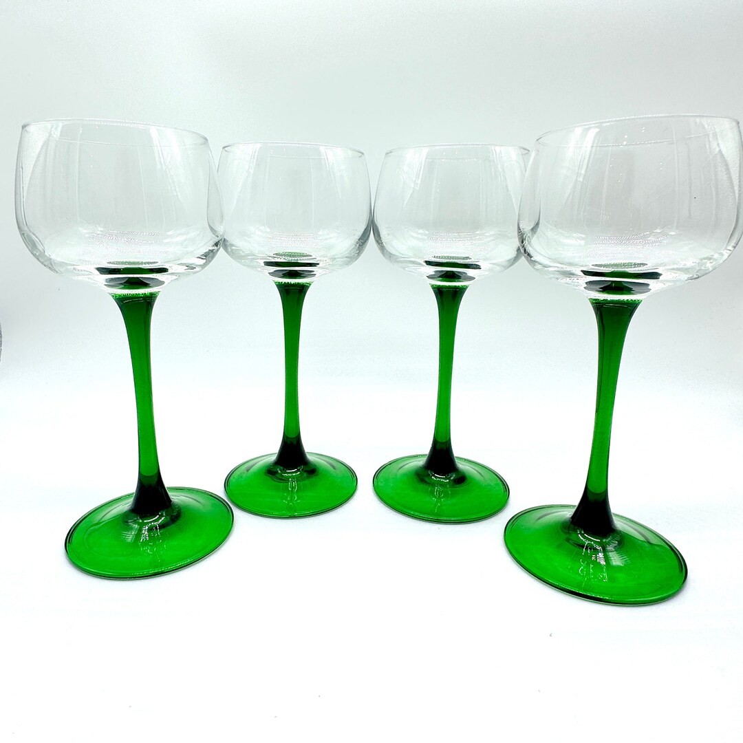 Emerald Green Stem Luminarc Wine Glasses Vintage Green Stemmed White