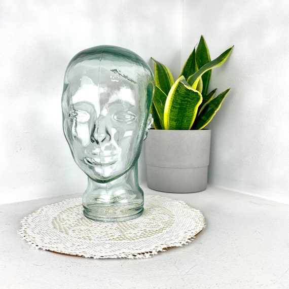 Vintage Glass Mannequin Head Clear Green Tinted Glass Head Etsy