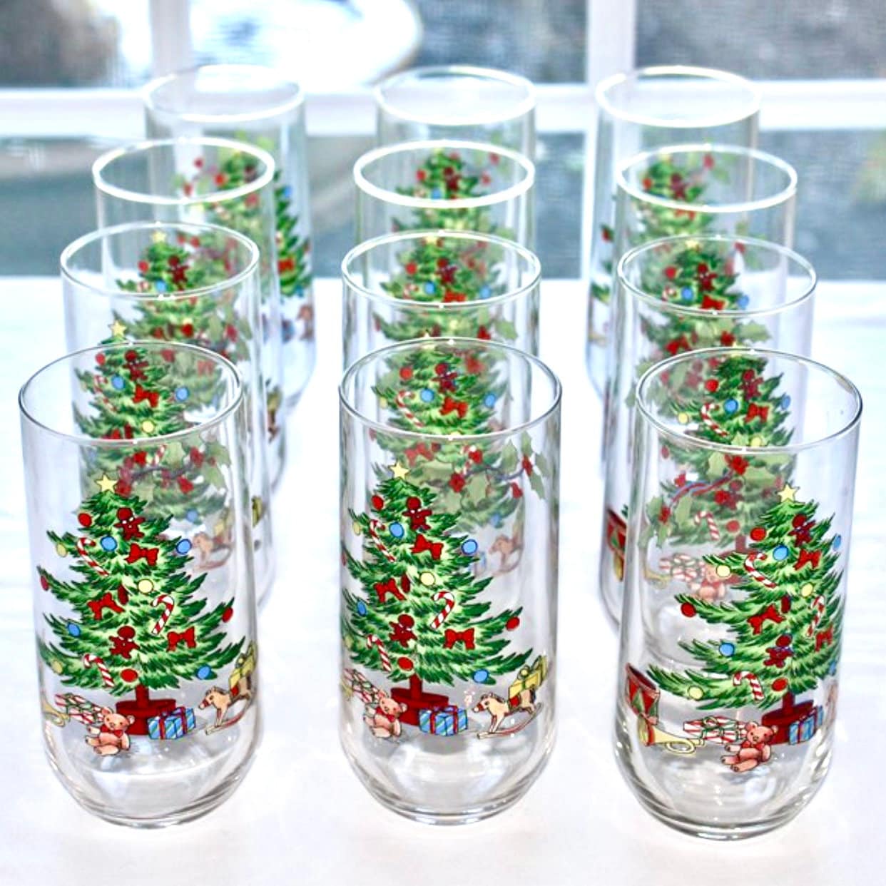 Christmas Tree Glasses, Set of 6 six, 14 Oz Holiday Tumblers, Highball,  Seasonal Entertaining, Gift 