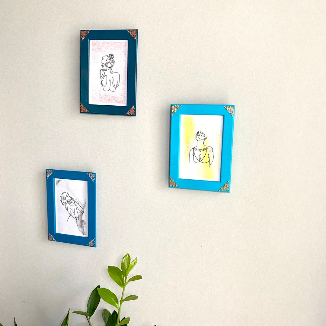 Blue Picture Frame Set With Single Line Art Prints Framed Etsy