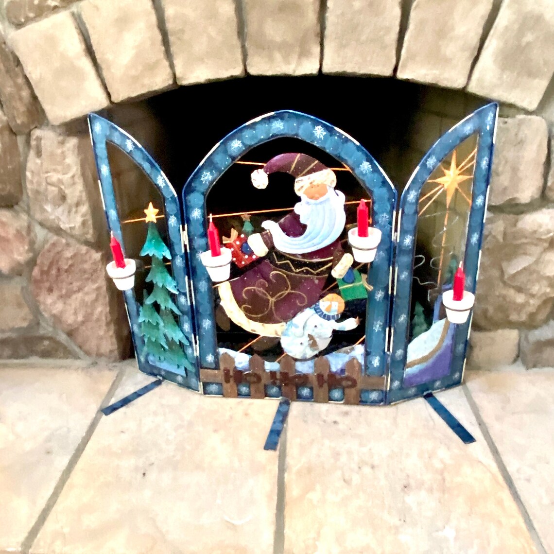 Christmas Fireplace Surround Holiday Fire Place Screen | Etsy