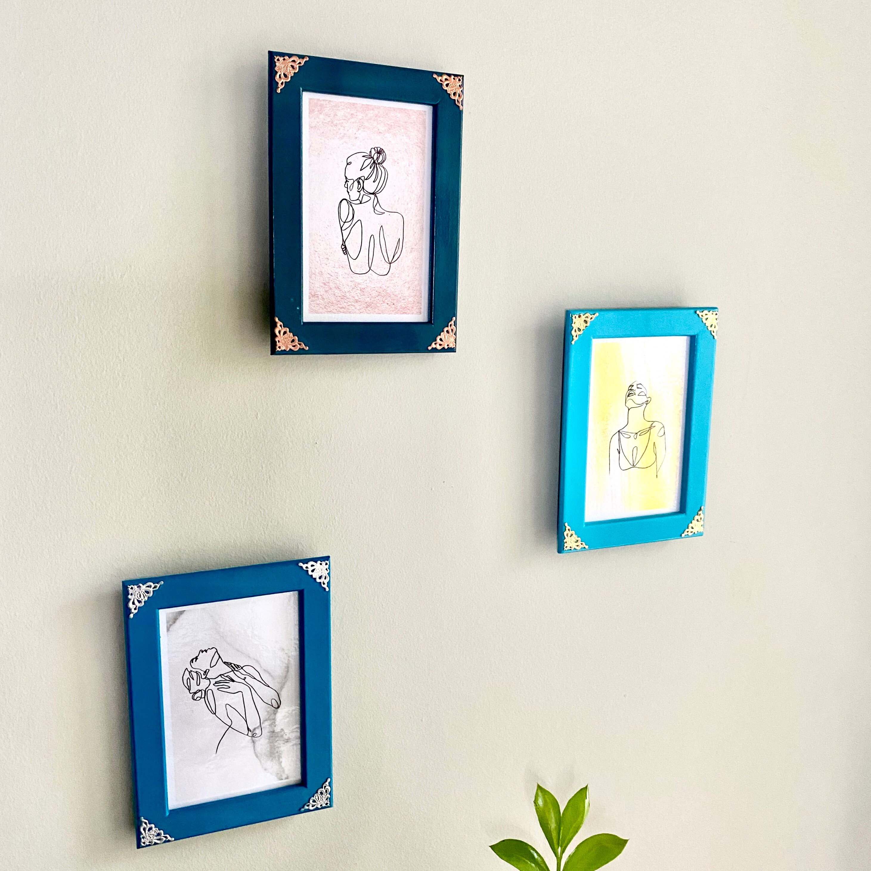 Blue Picture Frame Set With Single Line Art Prints Framed Etsy