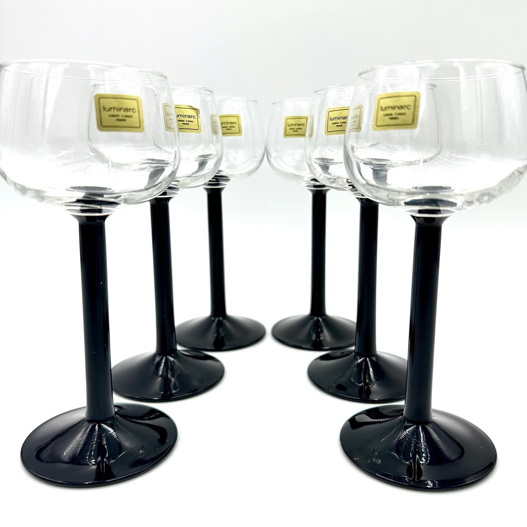 Lot De 6 Verres à Cocktail Vintage Luminac Domino - Pied Rose - Années 90