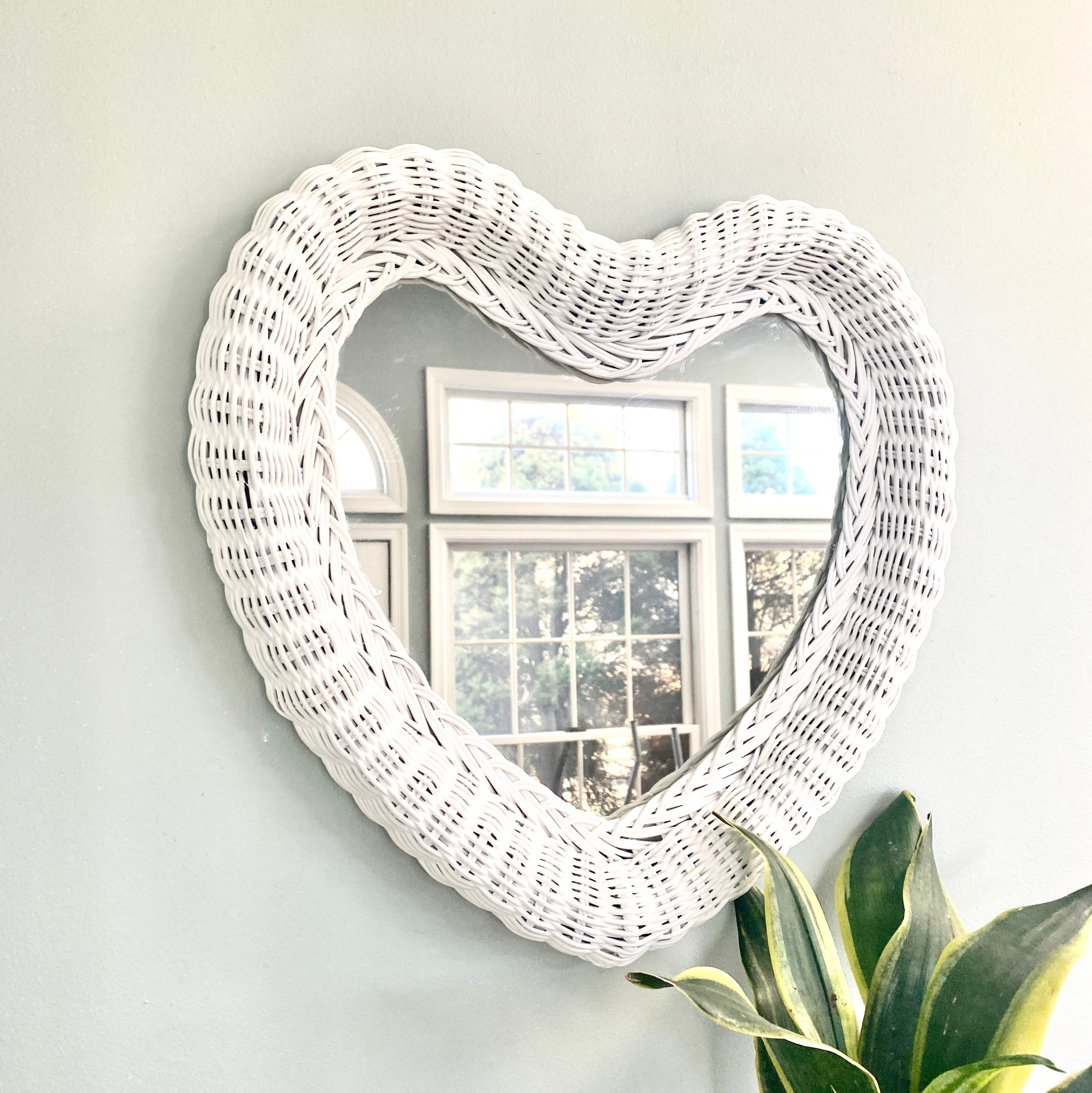 Extra Large White Wicker Heart Shaped Mirror Vintage Boho 