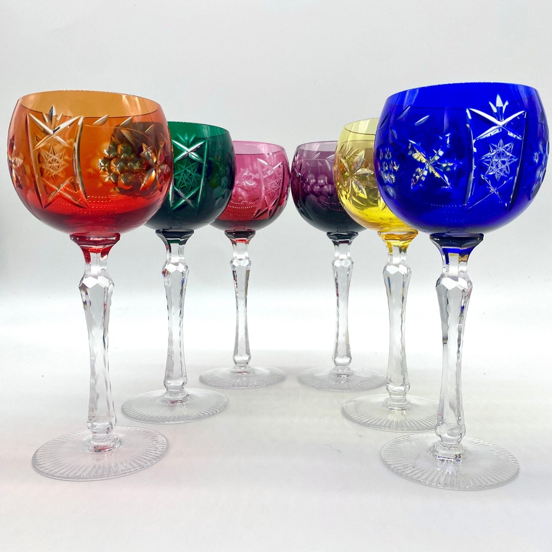 Bohemian Crystal Wine Glass Set of 6 Vintage Color Cut to Etsy