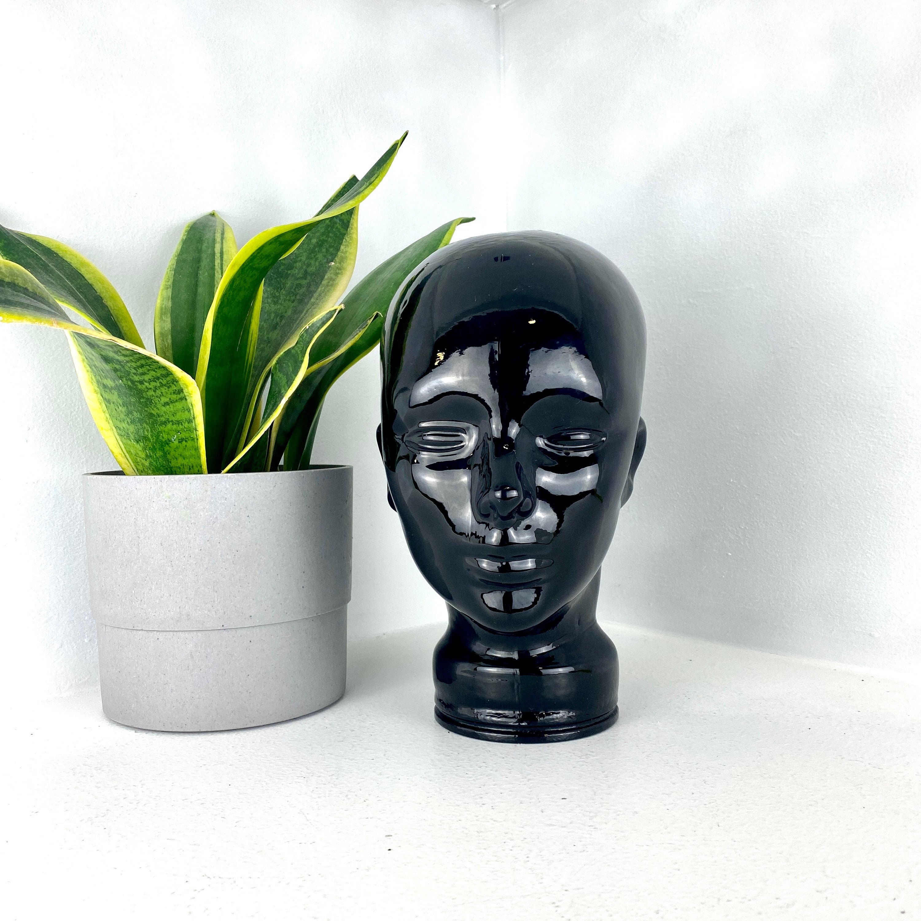 Black Glass Mannequin Head Vintage Glass Head Statue Life Etsy