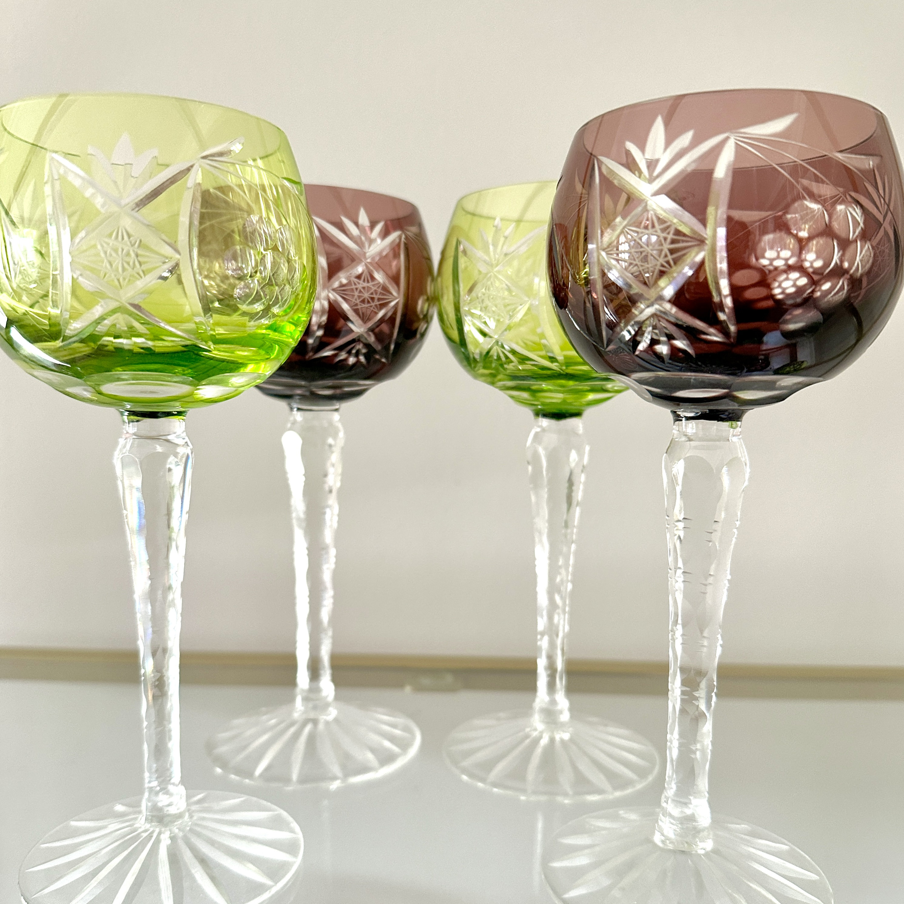 Colored Crystal Wine Goblets, Set of 4 Bohemian Colored Crystal Wine Hocks,  Emerald Ruby Amethyst Cobalt Colored Wine Stems, Wedding Bridal