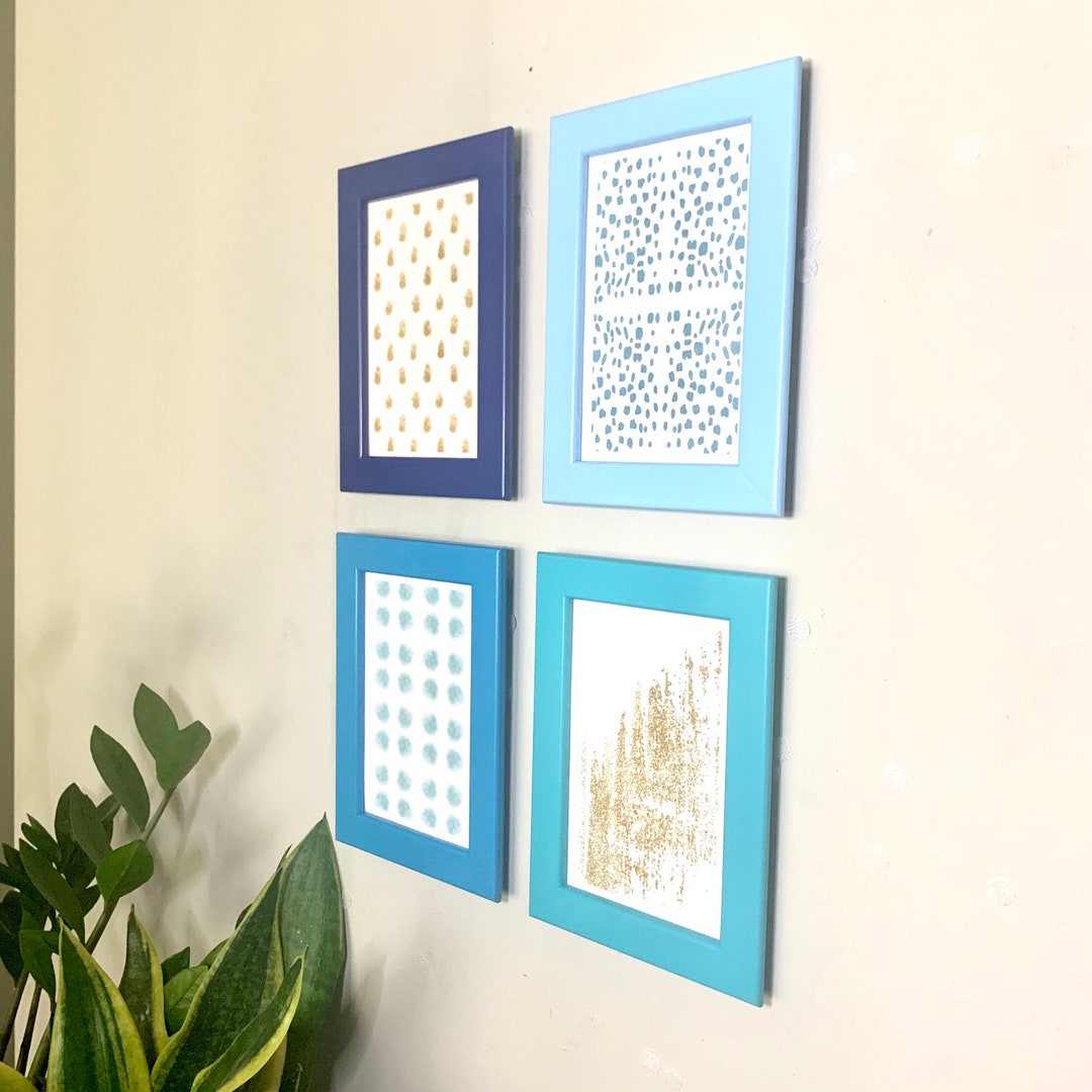 Blue Picture Frame Set With Art Prints Mini Gallery Wall Etsy