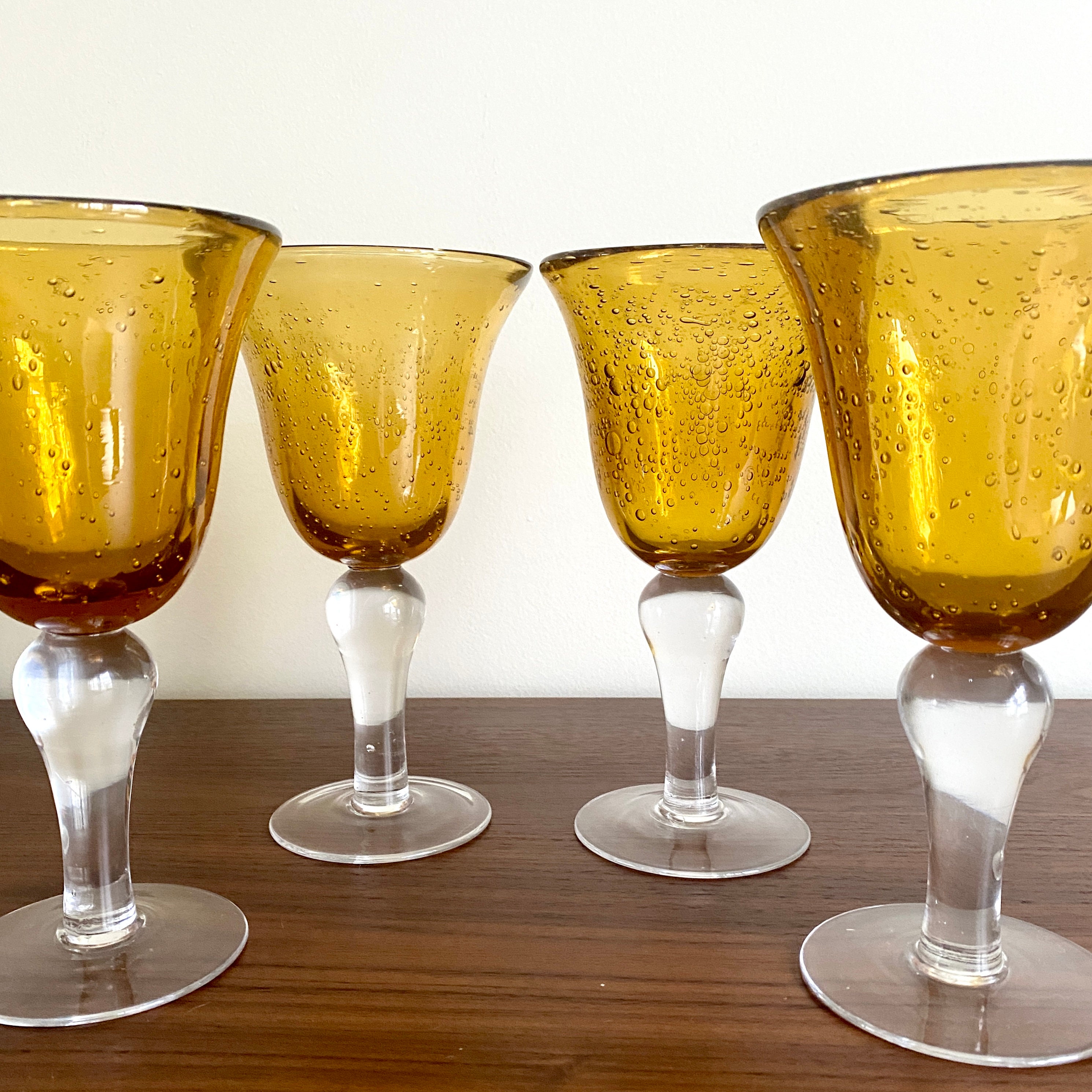 Bohemian Long Stem Wine Glasses Crystal Glass Yellow Amber Cut to - Ruby  Lane